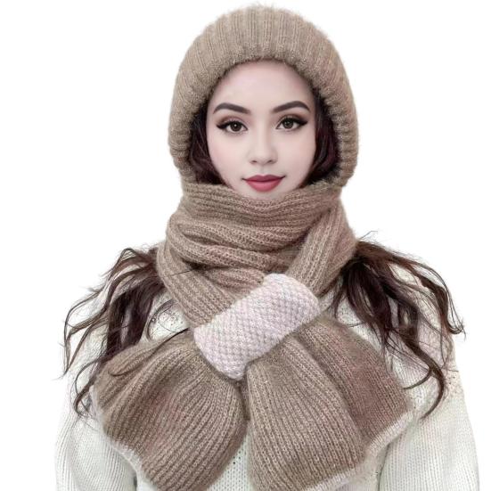 Зимняя вязаная шапка-шарф, теплая ветрозащитная защита ушей, для холодной погоды, для велоспорта, женская вязаная шапка-бини, утеплитель для шеи, шарф