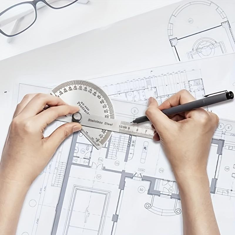 Прецизионный угломер из нержавеющей стали - регулируемая линейка 0-180 градусов, 3,94-дюймовый инструмент для измерения по дереву с защитными колпачками