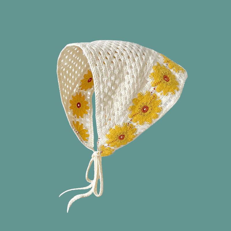 Вязаная ретро повязка на голову с полым треугольником, ромашка, клубника, ручная работа, вязаный крючком треугольный шарф, головной убор, ручной работы платок для головы