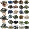 Camo Bucket Hat Military Wide Brim Sun Fisherman Cap Summer Men Women Boonie with String