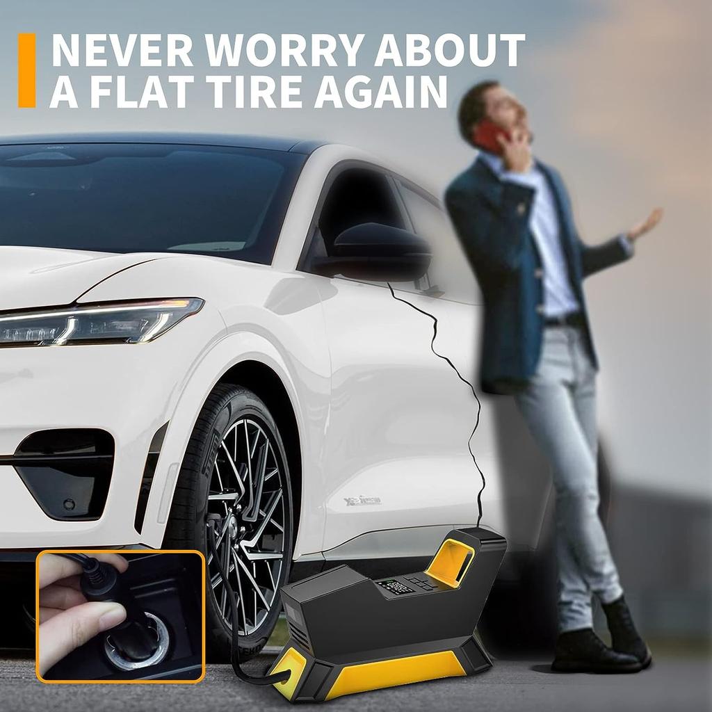 Электрический воздушный насос для автомобиля, воздушный насос 150 PSI, шариковая автомобильная шина, светодиодные зарядные устройства SOS, автоматическая остановка выхода газа