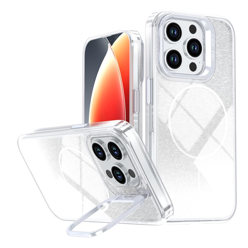 For iPhone 15 Pro Magnetic Case Gradient Glitter Shockproof TPU PC Phone Cover Compatible with MagSafe