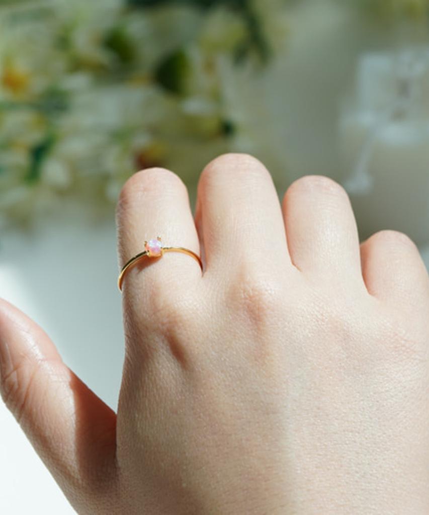 Alleun Silver 925 Moonstone Pink Layered Ring