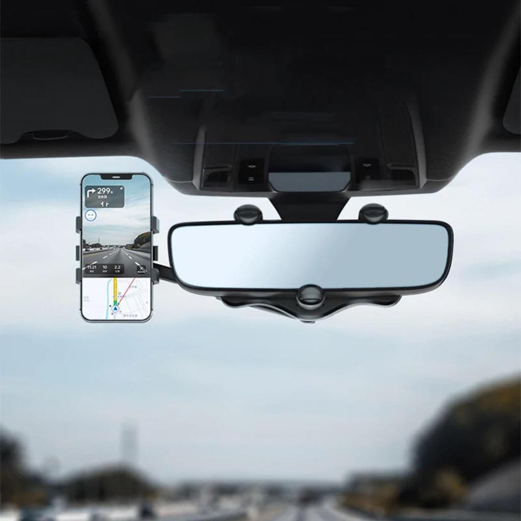 360° Car Rearview Mirror Phone Holder For Car Mount Phone And GPS Rotating Adjustable Telescopic Phone Stand