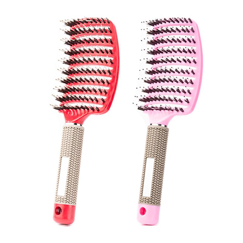 2pcs Barber Hairdressing Styling Wet Dry Boar Bristle Hair Brushes Curly Wet Dry Hair Detangling Massage Curved Vent Brush