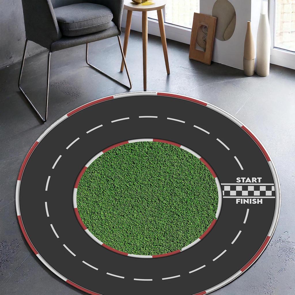 1pc Fun Racing Circular Track Pattern Round Rug, Non-slip Floor Mat for Living Room, Bedroom, Bathroom, Holiday Home Decoration