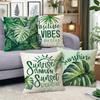 Fahrendom Monstera Palm Leaves Decorative Throw Pillow Covers 18 x 18 Set of 4, Positive Vibes Only Tropical Plant Sunshine Porch Patio Outdoor
