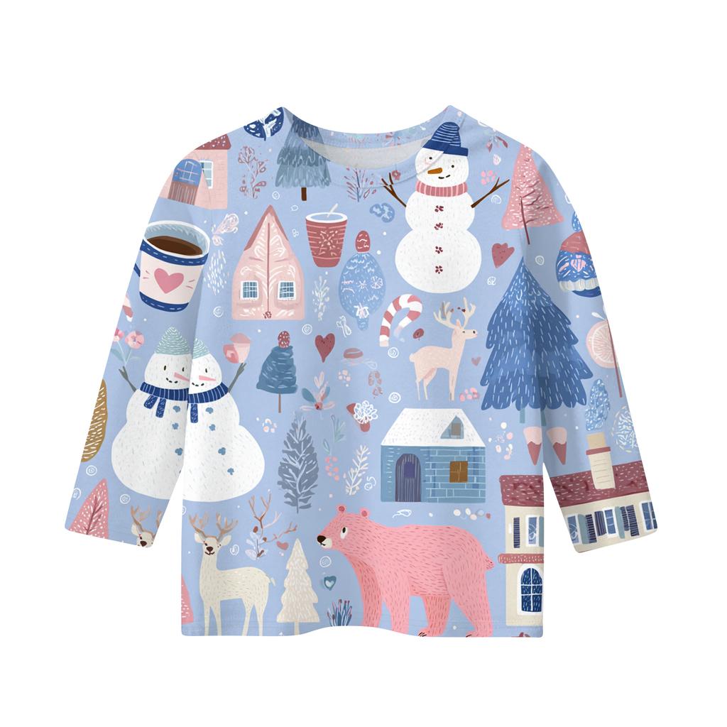 Children's 3/4 Sleeve Round Neck Top Christmas Tree Printed Everyday Casual Top