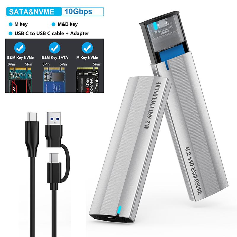 Корпус для внешнего SSD M.2 NVMe PCIe / NGFF SATA с двойным протоколом, 10 Гбит/с, USB Type-C, поддержка ключей M и B&M