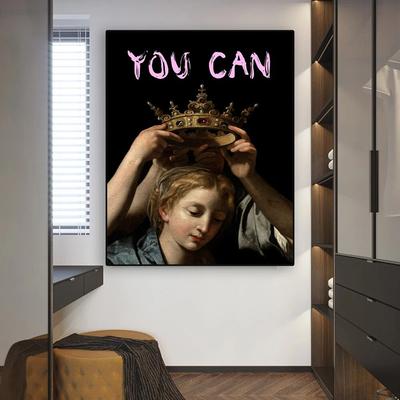 Современный постер с розовыми цитатами, забавный измененный художественный портрет женщины, вы можете холст, живопись, винтажная картина эпохи Возрождения, Декор