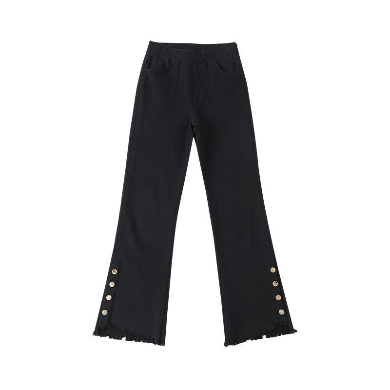 High-Waist Black Plush Flared Pants for Women - Slim-Fitting, Elastic, Avocado Color, Ideal for Autumn/Winter.