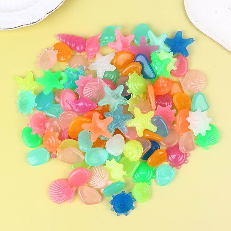 100Pcs/Pack Marine Luminous Stones Colorful Stones Simulating Shell Starfish Fish Tank Pebbles Fairy Garden Yard Ornaments
