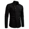 Men's Casual Solid-color Long-sleeved Shirt, Men's Slanted Button Slim Lapel Shirt