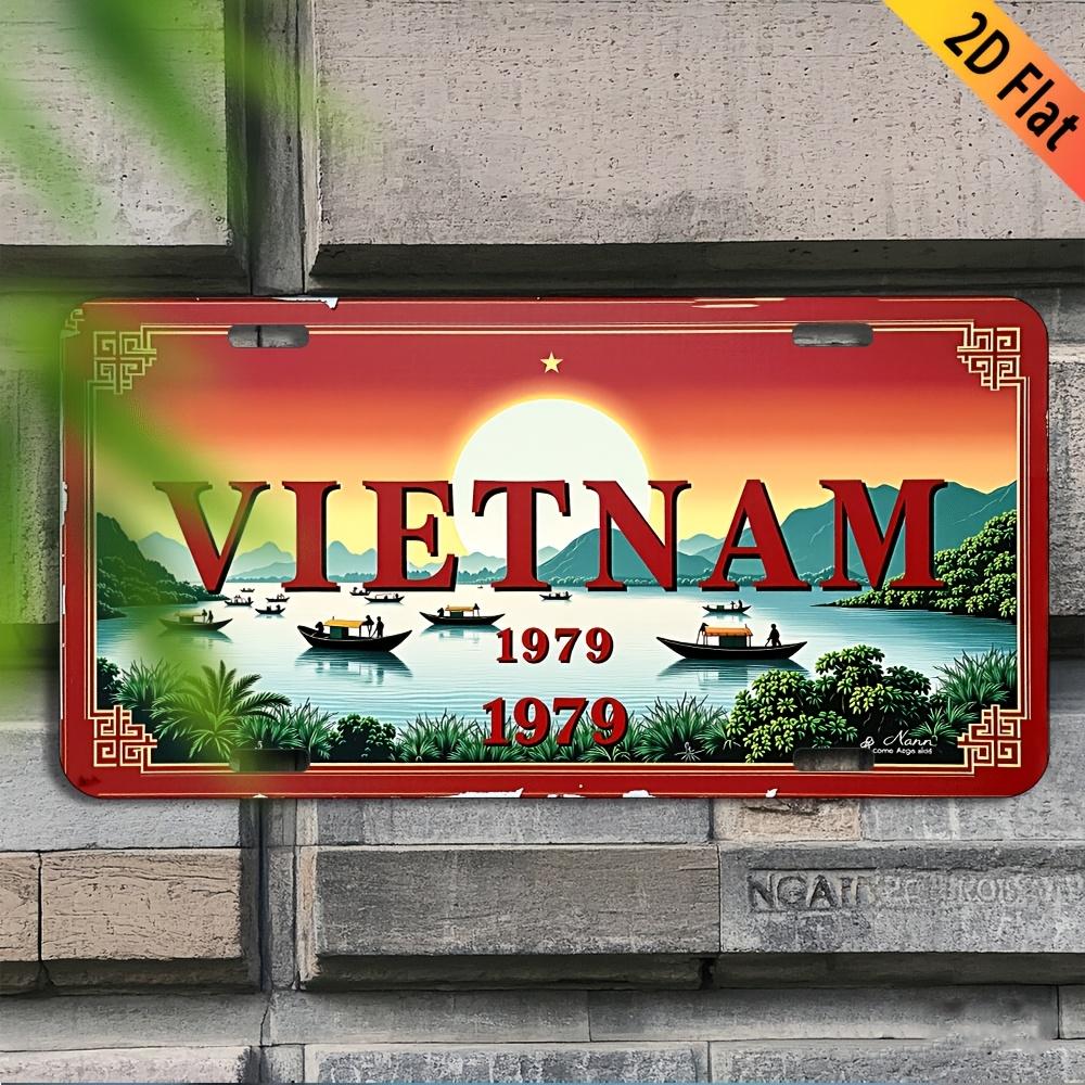 Vintage Vietnam License Plate FrameSunset ShipMountain Landscape DesignOutdoor DecorationSuitable for Home Bar