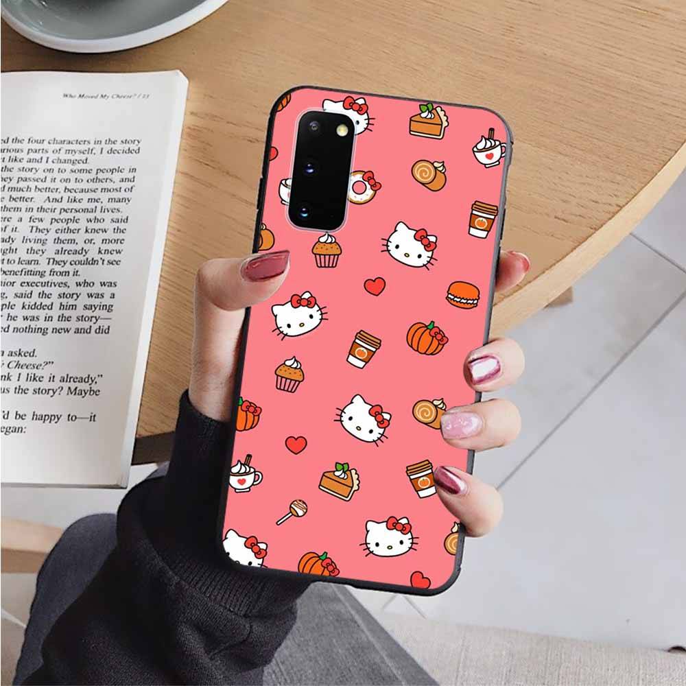 AH33 Милый черный чехол Hello Kitty для Samsung Note 20 Lite S24 Ultra S23 S22 A05 A06 A11 A71 A15 A16 A13 A24 A25 A33 A52 A53 M55 M35 Sofe Cover