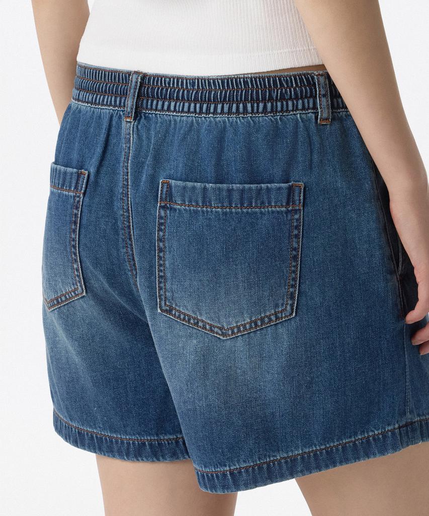 MUSINSA STANDARD WOMAN Женские джинсовые шорты на кулиске с резинкой [Средний индиго]