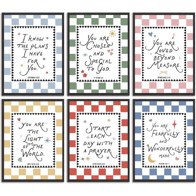 6Pcs Colorful Bible Verse Canvas Wall Art Christian Girls Education Posters Prints Children's Bible pirational Quote Wall Decor Pictures for Nursery