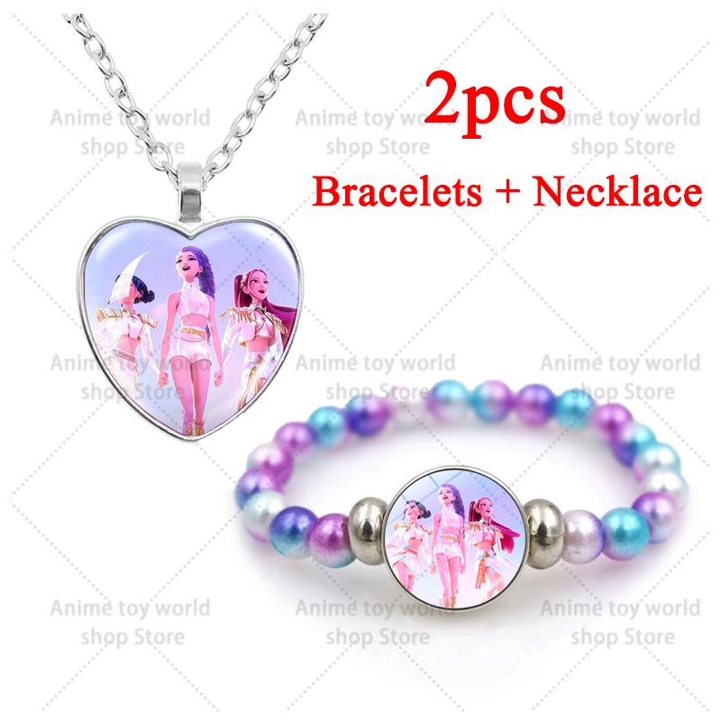 Kpop Demon Hunters Bracelets + Necklace Jewelry Set 2pcs Female Fashion Necklace Chain Pendants Accessories Girl Party Gift Toy