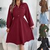 Casual Button Tie Waist Long Sleeve Shirt Dress Women's Fashion Dresses
