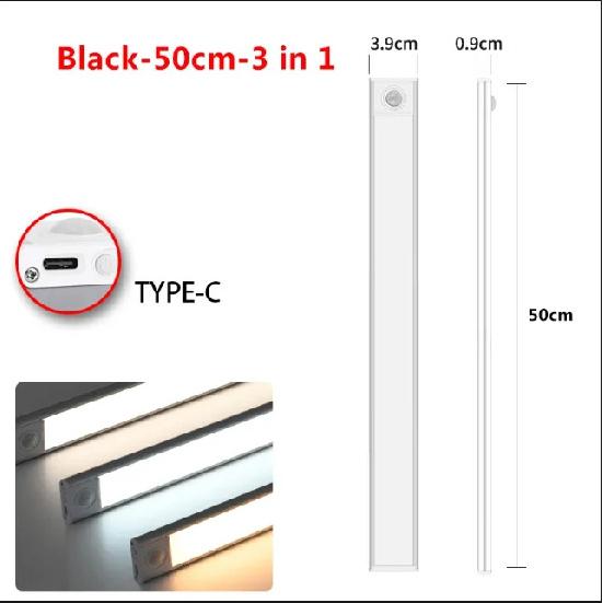 10-60CM LED Motion Sensor Night Light Rechargeable Under Cabinet Lights Wireless Lamp Wardrobe Kitchen Cabinet Bedroom Lighting