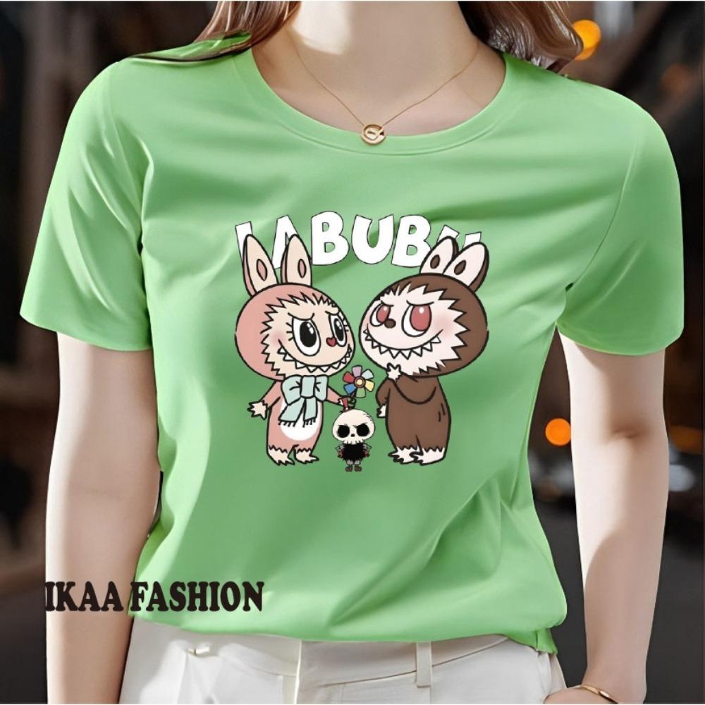 Женская футболка с принтом, повседневная футболка с коротким рукавом, удобная с круглым вырезом, мягкий и милый топ-футболка