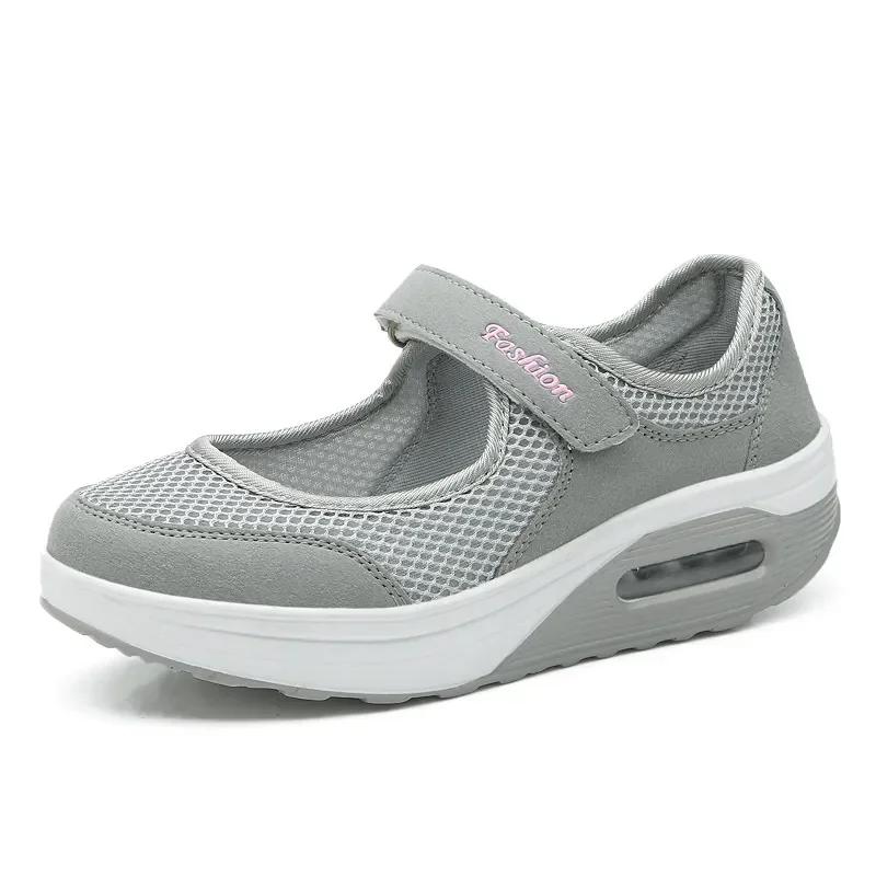 Женские легкие модные дышащие сетчатые туфли на танкетке, повседневная обувь, сетчатые кроссовки для спорта на открытом воздухе, дизайнерские кроссовки для бега 2024