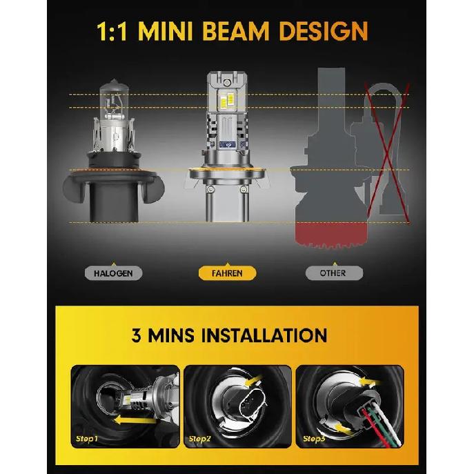 FAHREN 2PCS H13 LED Bulbs,80000LM Extreme Brightness 9008 bulb,6500K Cool White, 1:1 Min Size,Fog Bulbs HID,Plug-N-Play