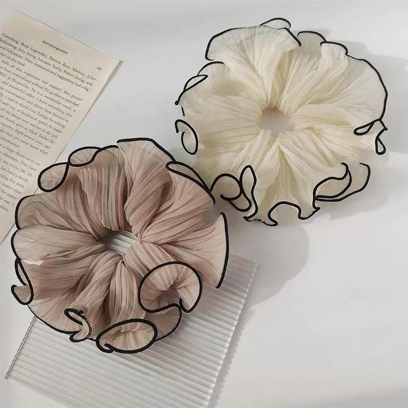 1Pcs New Korean Retro Folded Chiffon Oversize Scrunchies Women Sweet Temperament Fashion Exaggerated Hair Band Hair Accessorie