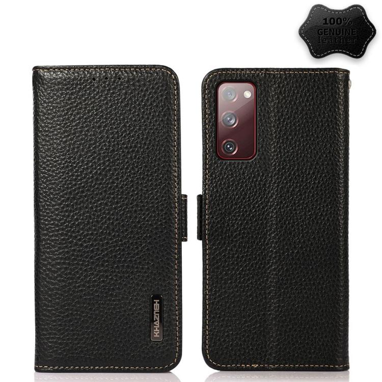 Для Samsung Galaxy S20 FE KHAZNEH Боковой Магнитный Чехол-Книжка из Натуральной Кожи с Рисунком Личи и RFID