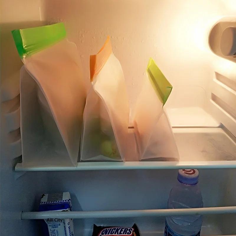 Многоразовый пакет для хранения продуктов Улучшенный Герметичный Верхний Стоячий Морозильный Замораживание Сэндвич Пакет на молнии Силиконовый ПЭВА Сохранение продуктов Закрывающийся пакет