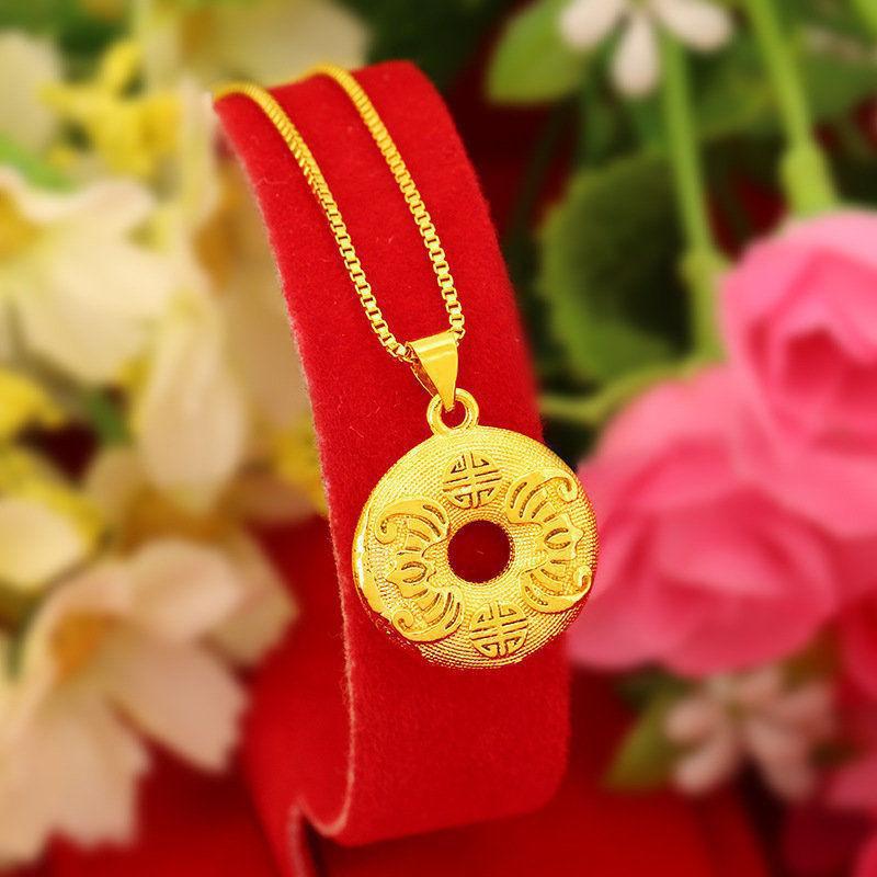 Vietnamese Sand Gold Eight Treasures Luopan Necklace with Fu Pendant, Gold Braided Rope, Unisex Ancient Craftsmanship Sweater Chain