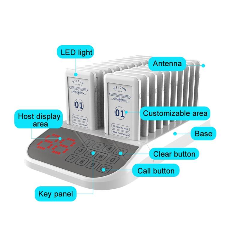 Wireless Restaurant Pager Queue Paging System Call Customer Queue Device Meal Extractor Queuing for Restaurant Cafe MilkTea Shop