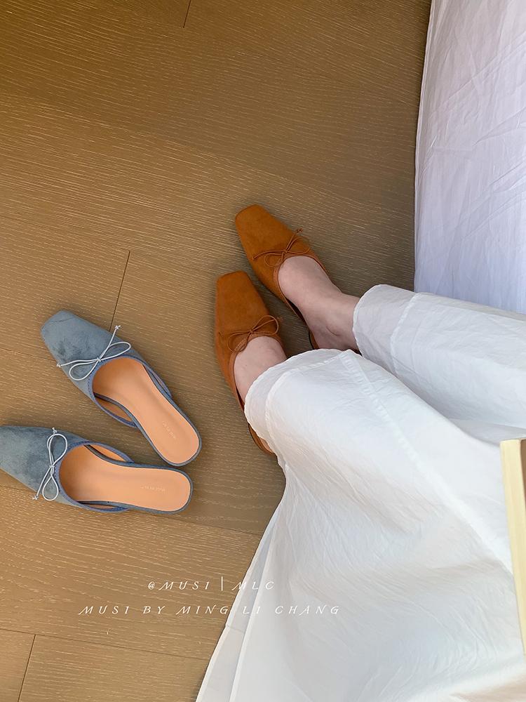 Женские летние новые сандалии повседневные слипоны женские мюли с бантом-бабочкой удобные шлепанцы с квадратным носком на ремешке сзади женские сандалии на плоской подошве