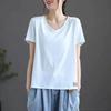 Foreign Style Top White Simple V-neck Short-sleeved Top Summer New Versatile Loose Large Size T-shirt Women