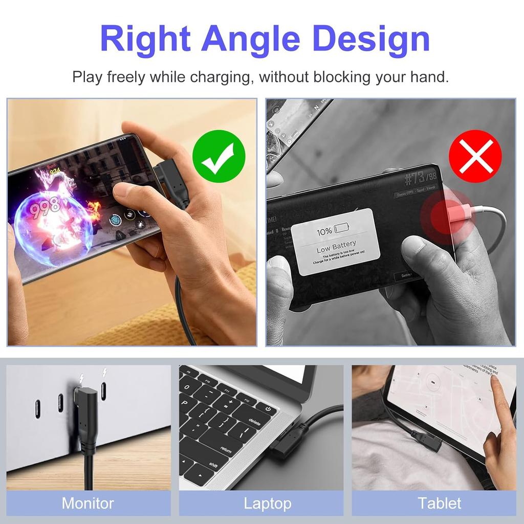 USB C to USB C Cable 3.3ft 60W - Right Angle USB C to USB C Charger Cord Type C Charging Cable Cord 90 Degree USBC to USBC Cable for iPhone15 Pro