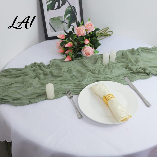 Wrinkled Table Runner for Parties Boho Cheesecloth Runner Rustic Gauze Fabric Sheer Romantic Wedding Bridal Shower Party Long Decoration Decorations