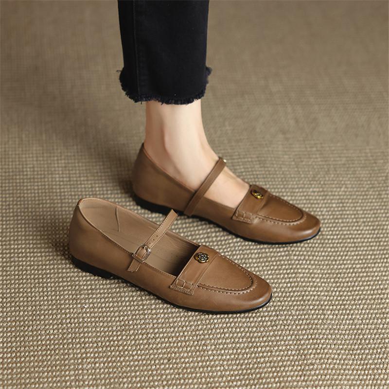 Fashion New Spring/autumn Genuine Leather Women Shoes Round Toe Mary Jane Shoes for Women Fashion Retro Belt Buckle Low Heel Women Pumps