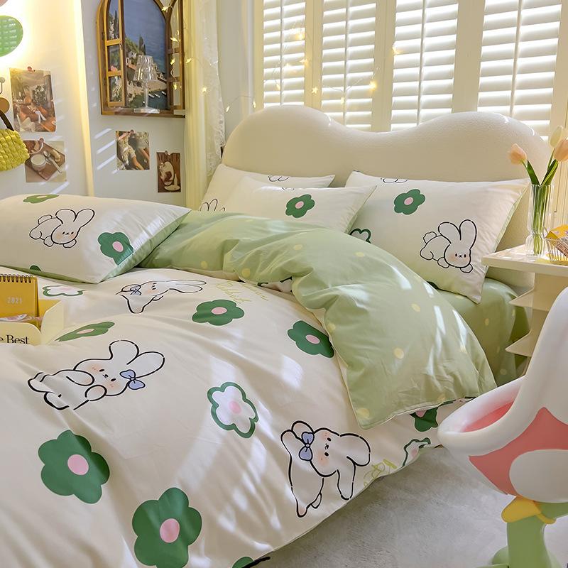 Милый комплект из четырех предметов из чистого хлопка, комплект из трех предметов, хлопковая простыня и пододеяльник, пододеяльник с рисунком из мультфильма