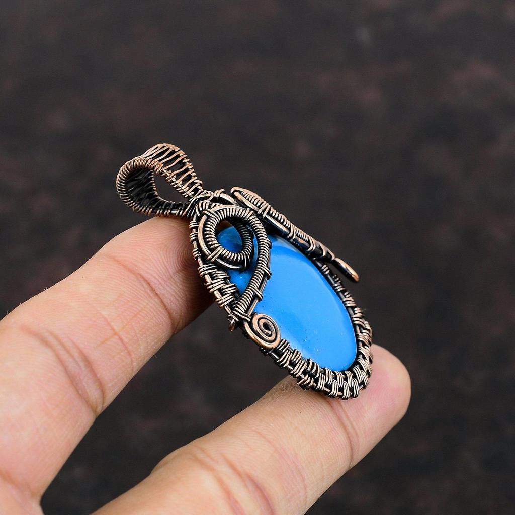 Спящая красавица, бирюзовый кулон, медная проволока, кулон с драгоценным камнем, уникальный медный дизайн, ювелирные изделия, ручная работа, ювелирный подарок для него
