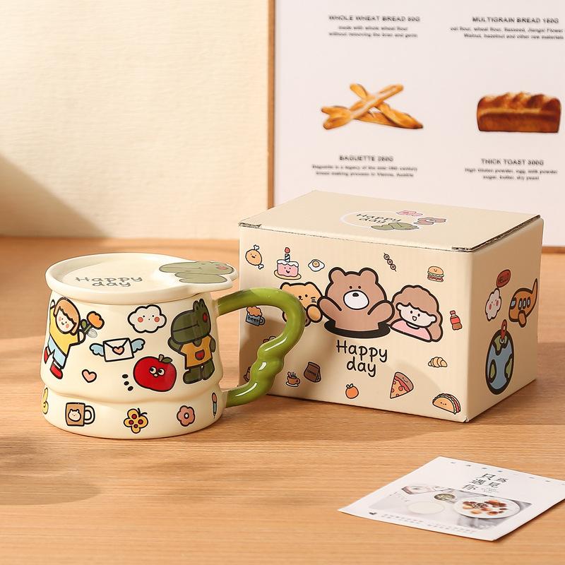 Детская забавная, милая керамическая кружка с крышкой, граффити, подарок на день рождения, для питьевой воды дома, ценная чашка для воды, сувенирный подарок для девочки