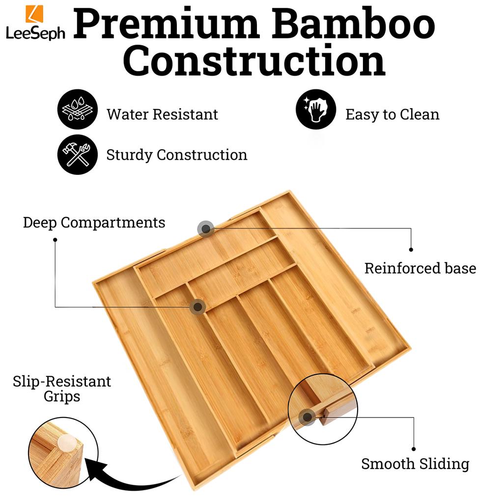 Органайзер для ящиков из бамбука, расширяемый и регулируемый органайзер для ящиков для столовых приборов, столовых приборов, серебра, столовых приборов, ножей