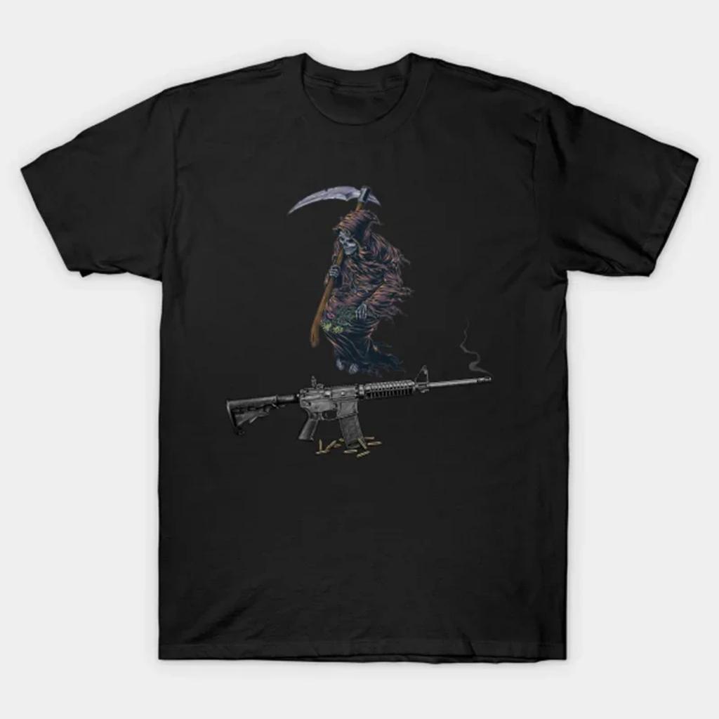 Grim Reaper AR-15 Rifle T-Shirt 100% Cotton O-Neck Summer Short Sleeve Casual Mens T-shirt Size S-3XL