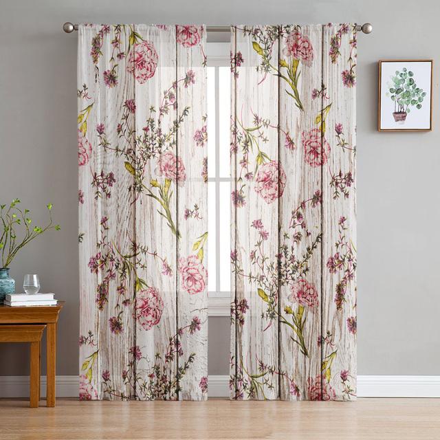 Романтические сладкие цветы и листья, винтажные прозрачные шторы из вуали с текстурой дерева для гостиной, спальни, драпировка, кухонное окно, тюлевая занавеска