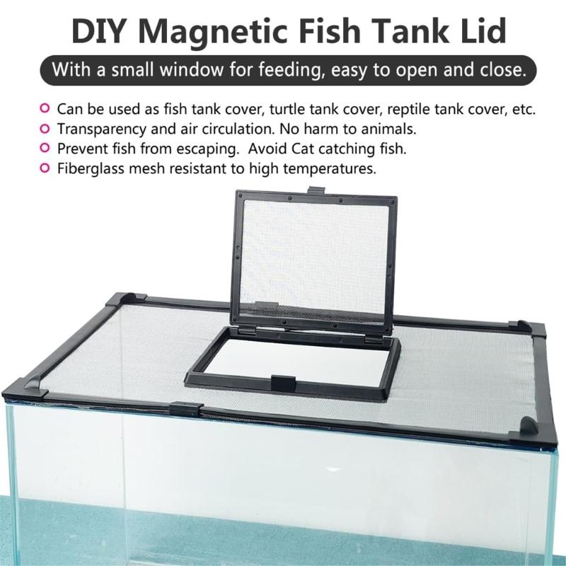 Replacement Magnetic Fish Tanks Guard Net Prevents Jumping Includes Sturdy Mounting Holders