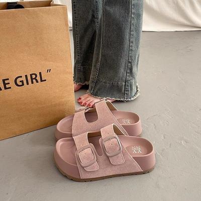 Платформенные шлепанцы женские летние ретро универсальные сандалии новые однословные шлепанцы Boken пляжные сандалии