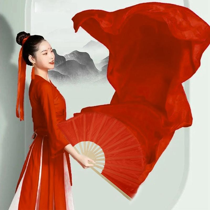 Классический танец Длинный шелковый веер Китайский стиль Большой красный танцевальный веер Удлиненный веер Розовый танец Красный длинный веер Градиент