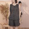 Women's Summer Linen Slimming Two-Piece Set: Sleeveless Sport Shirt & Shorts