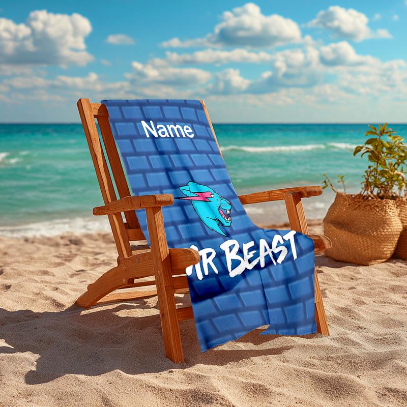 Personalized customized proof beach towel with MrBeast logo pattern - soft, absorbent,quick-drying,perfect swimming,camping&bathing