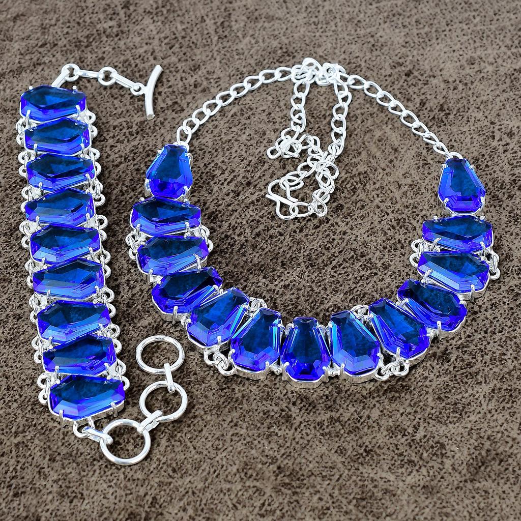 Blue Topaz Gemstone Handmade  925 Sterling Silver Jewelry Set KKG-453