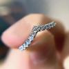 Huitan Stylish V Design Cubic Zirconia Rings Women Bridal Wedding Party Temperament Finger Accessories Versatile Female Jewelry